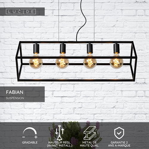Lucide FABIAN - Suspension - 4xE27 - Noir - USP